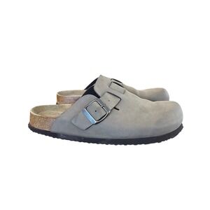 Cushionaire‎ Womens Grey Taupe Suede Cork Footbed Clogs Slip On Slides Size 7